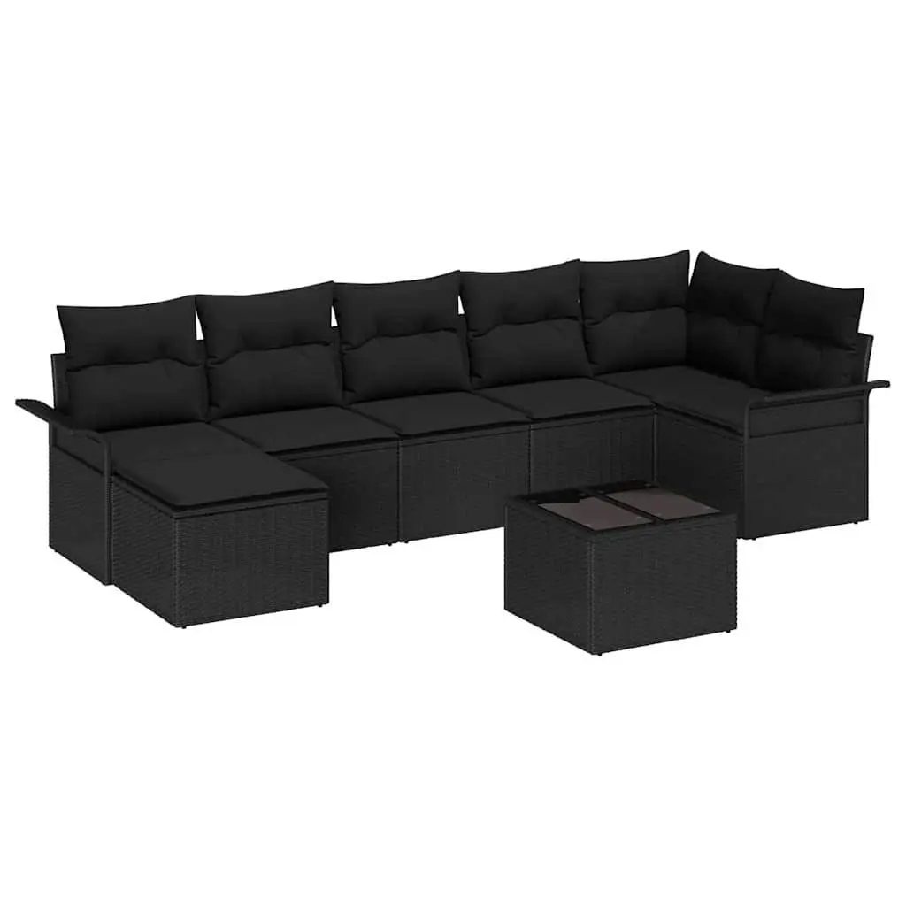 Garden Sofa Set Outdoor Furniture 8 Pieces Black Poly Rattan with Cushions