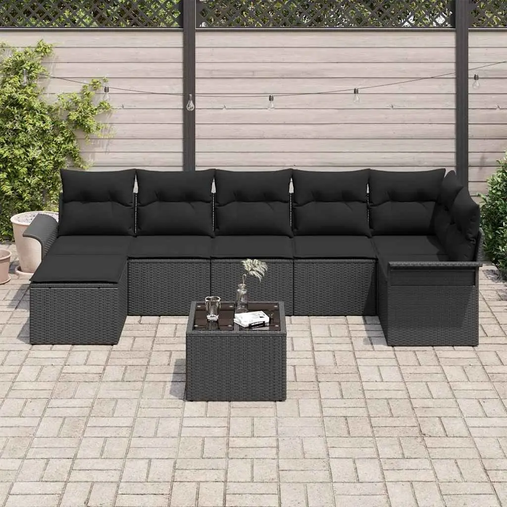 Garden Sofa Set Outdoor Furniture 8 Pieces Black Poly Rattan with Cushions