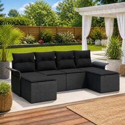 Affordable and Durable 6 Piece Black Rattan Sofa Set