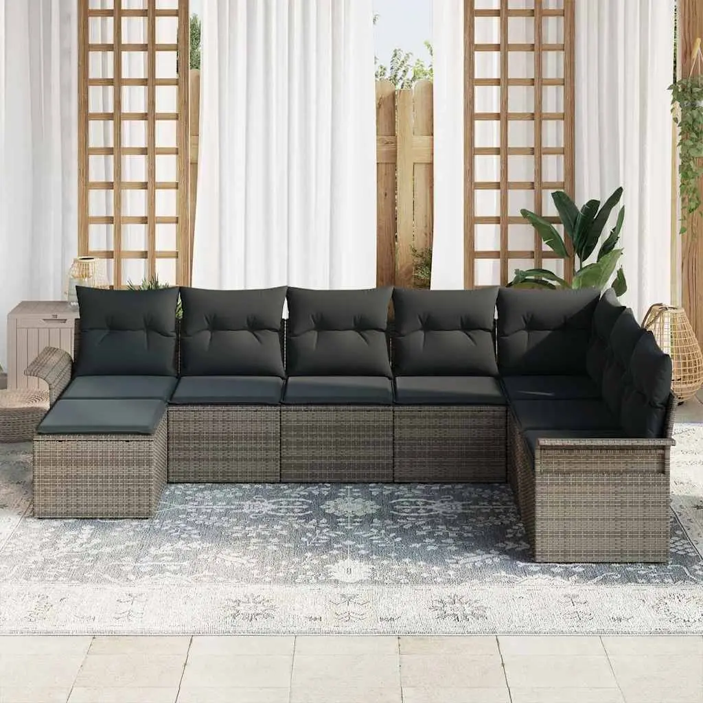 Modular Garden Sofa Set Outdoor Furniture Grey Poly Rattan with Cushions 8 Piece