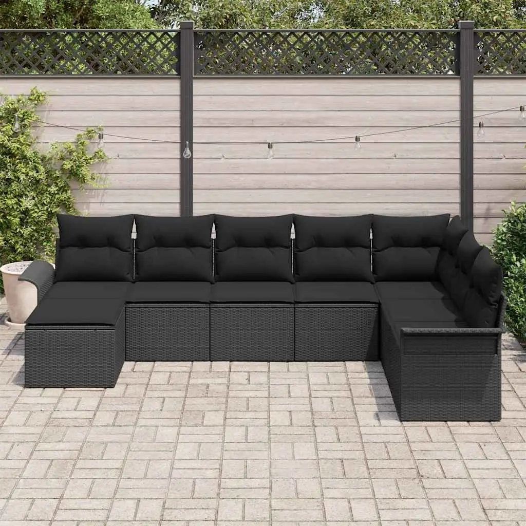 Garden Sofa Set Modular Outdoor Furniture 8 Pieces Black Poly Rattan