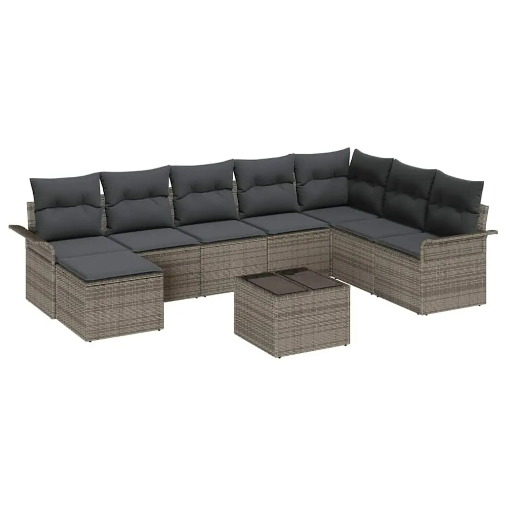 Outdoor Modular Sofa Set Grey 9 Pieces Poly Rattan for Garden and Patio