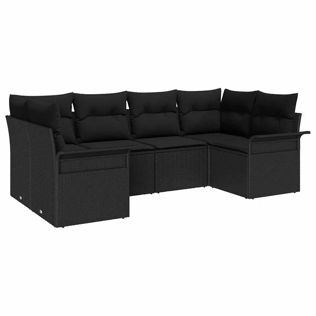Modular Garden Sofa Set Outdoor Relaxation 6 Pieces Black Poly Rattan with Cushions