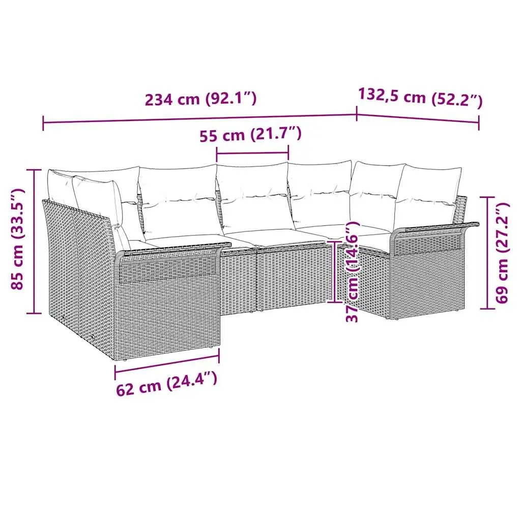 Modular Garden Sofa Set Outdoor Relaxation 6 Pieces Black Poly Rattan with Cushions