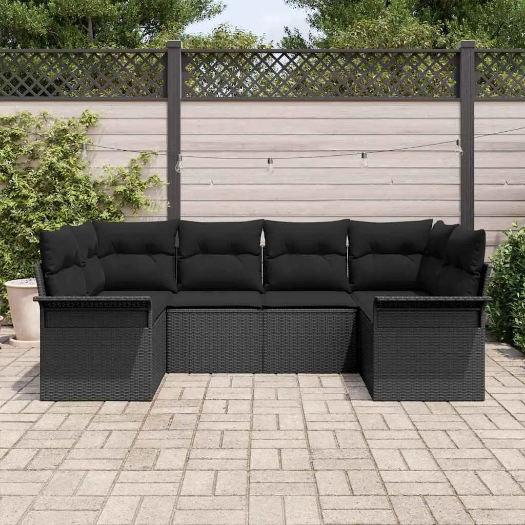 Modular Garden Sofa Set Outdoor Relaxation 6 Pieces Black Poly Rattan with Cushions
