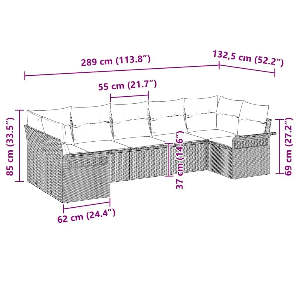 Garden Sofa Set Modular Outdoor Furniture Grey Poly Rattan 7 Piece with Cushions