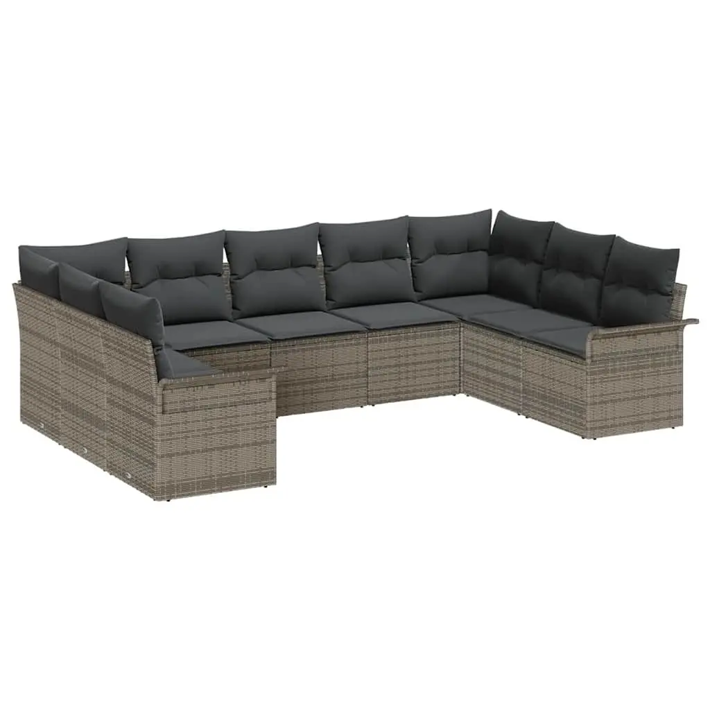 Garden Sofa Set Outdoor Furniture Grey Poly Rattan Cushion Tempered Glass