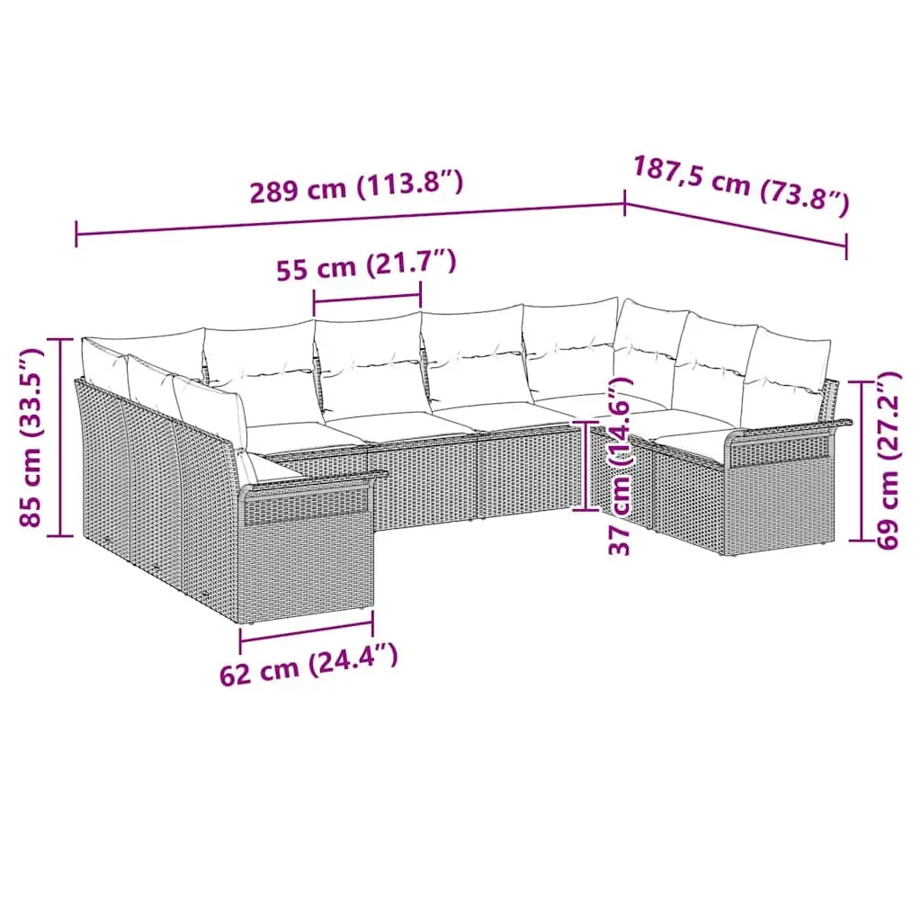 Garden Sofa Set Outdoor Furniture Grey Poly Rattan Cushion Tempered Glass