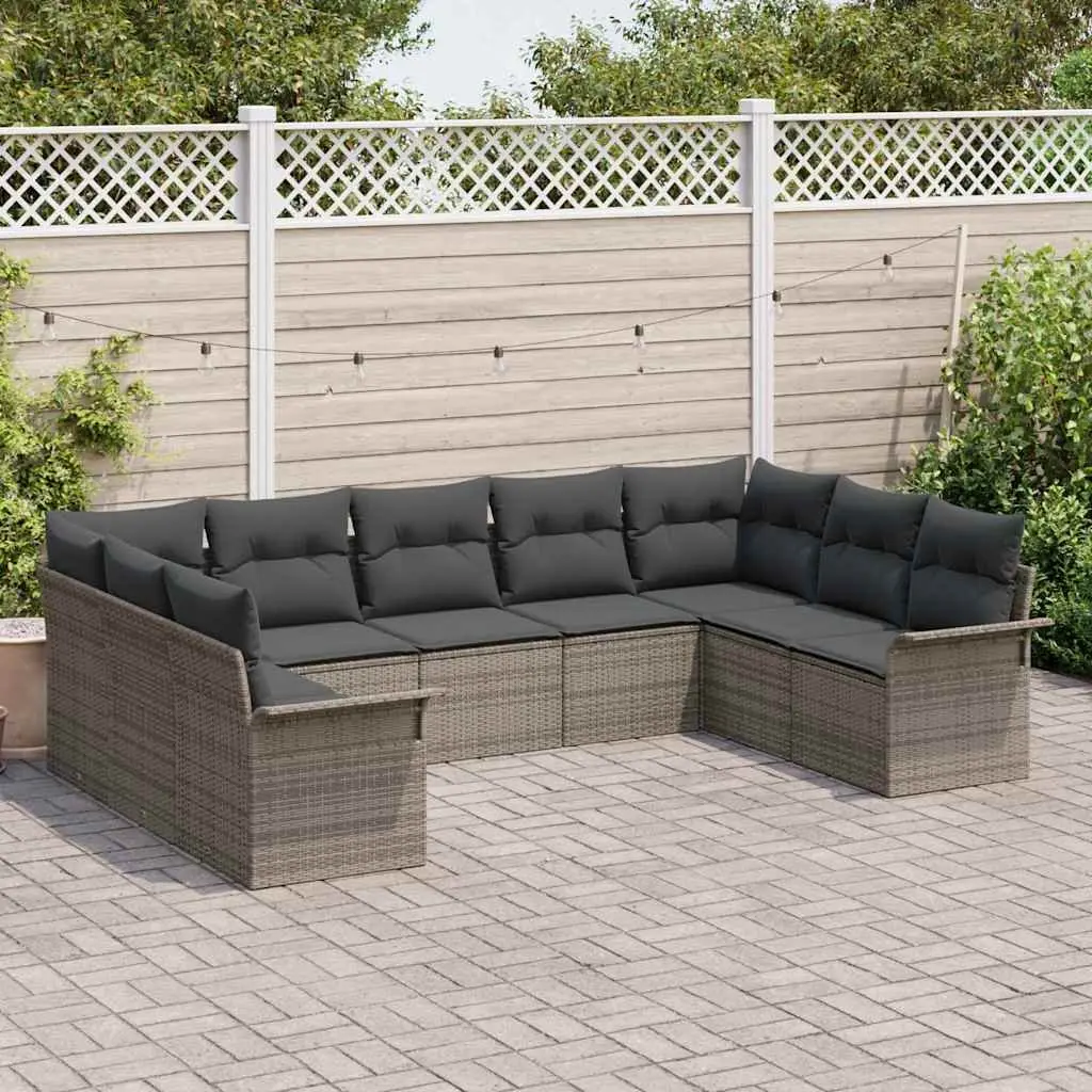 Garden Sofa Set Outdoor Furniture Grey Poly Rattan Cushion Tempered Glass