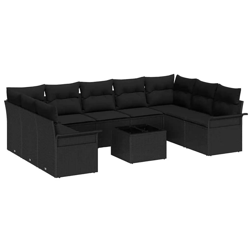 Garden Sofa Set 10 Piece Black Poly Rattan Outdoor Furniture