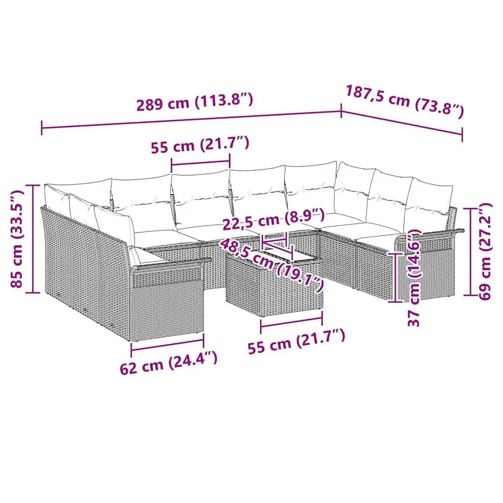 Garden Sofa Set 10 Piece Black Poly Rattan Outdoor Furniture