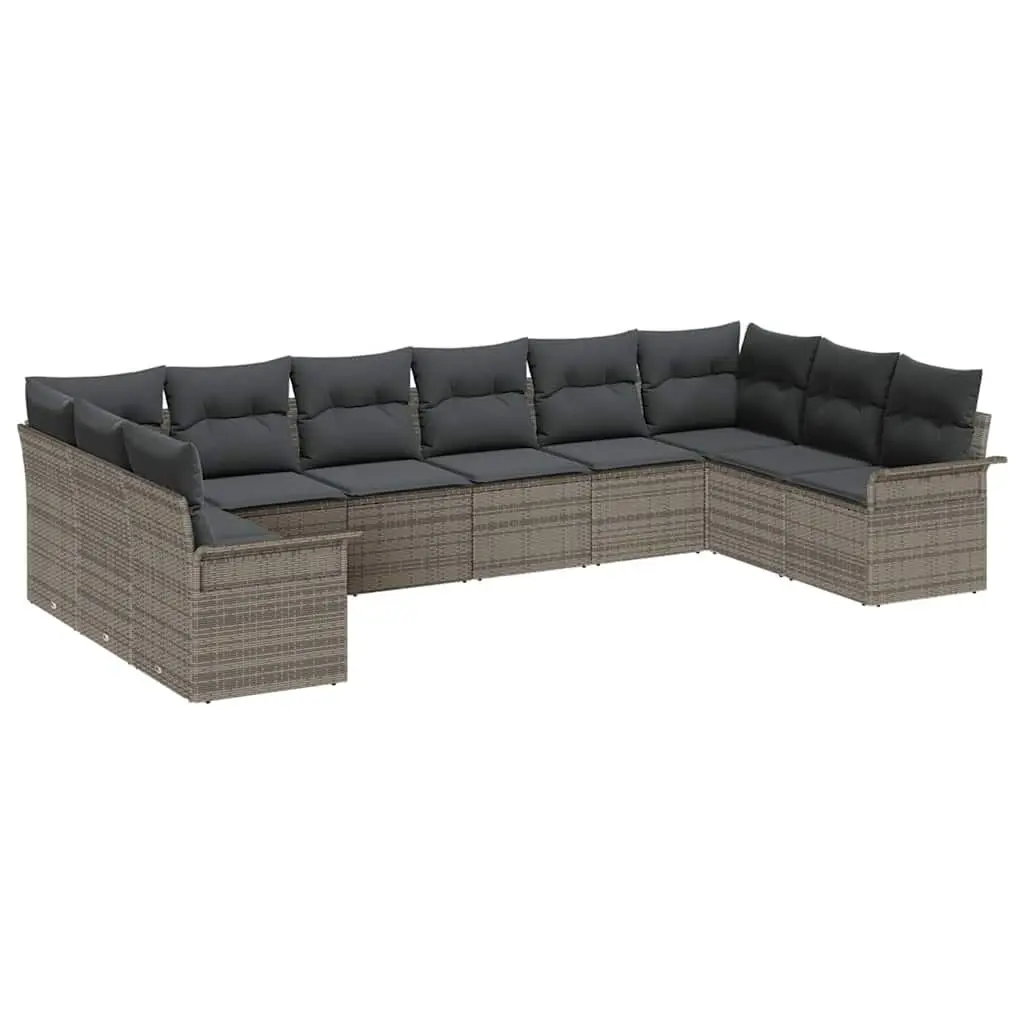 Garden Sofa Set 10 Piece Outdoor Furniture Modular Poly Rattan Grey Patio Lounge Seating