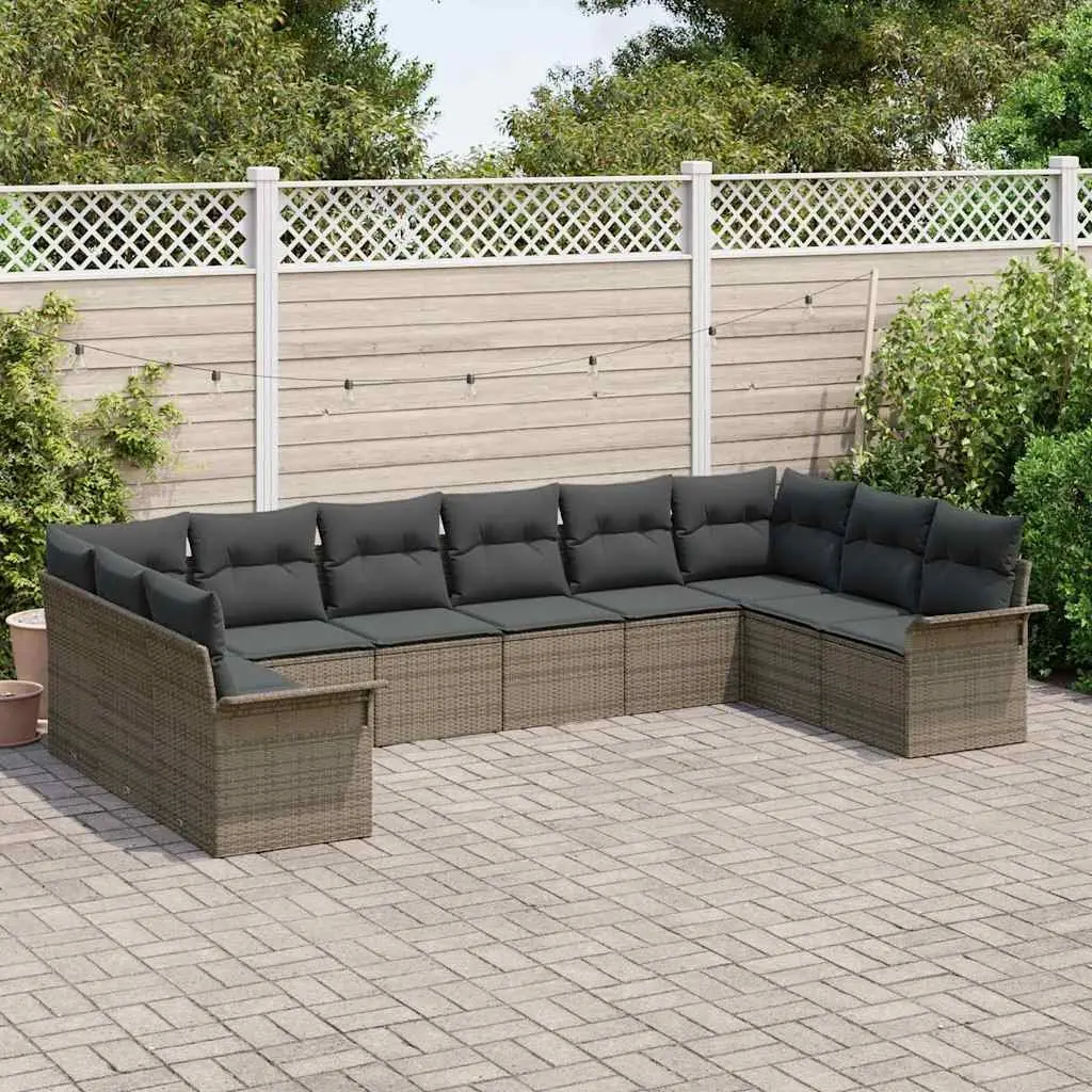 Garden Sofa Set 10 Piece Outdoor Furniture Modular Poly Rattan Grey Patio Lounge Seating
