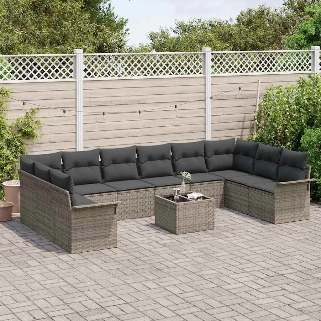 Garden Sofa Set 11 Pieces Modular Outdoor Furniture Grey Poly Rattan with Cushions