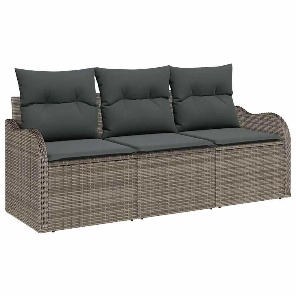 Garden Sofa Set Outdoor Furniture Modular 3 Piece Grey Poly Rattan Patio Lounge Seating