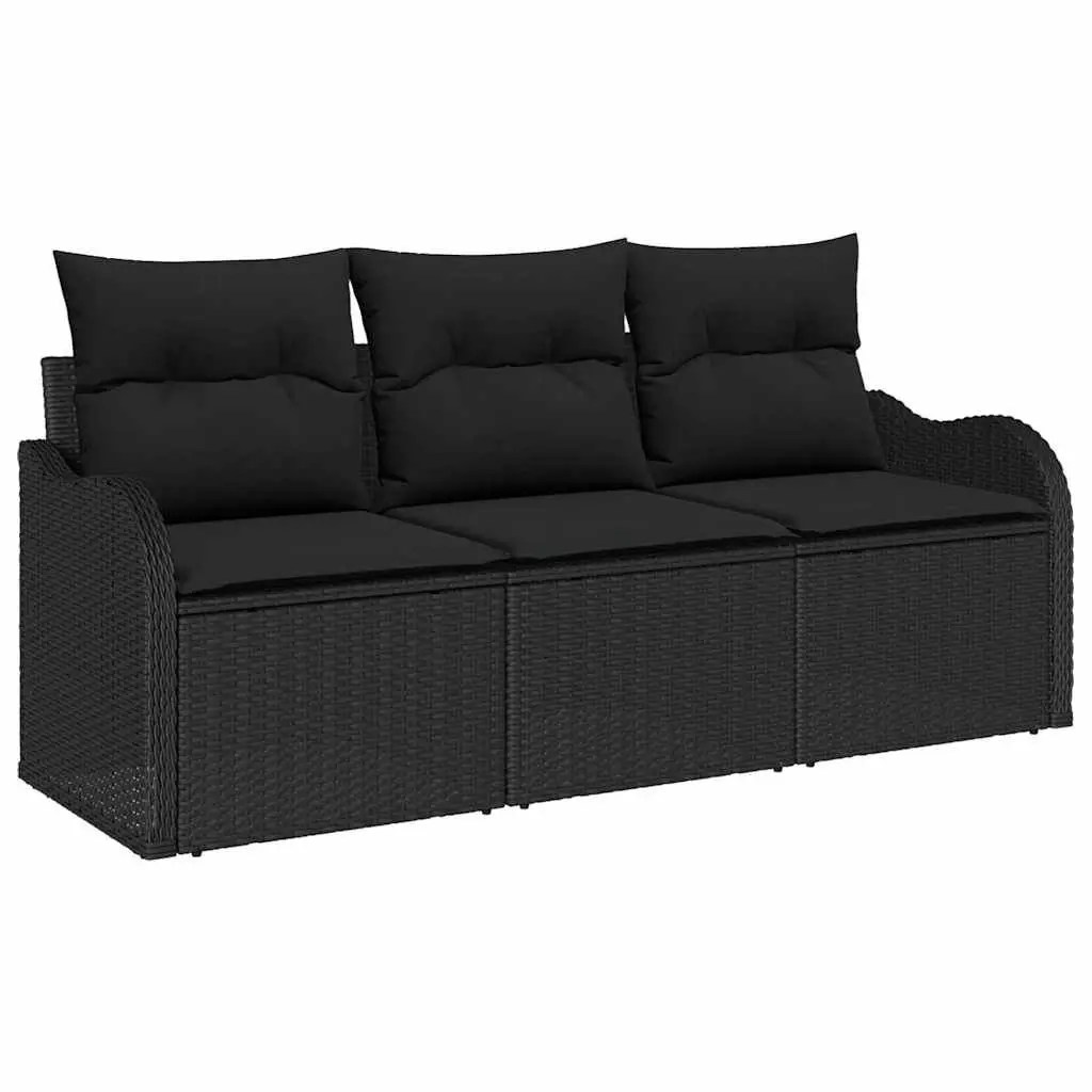 Garden Sofa Set 3 Piece Outdoor Furniture Black Poly Rattan Cushioned Lounge