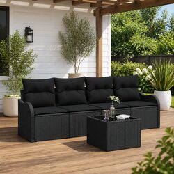 Warm and Versatile Black Poly Rattan Sofa Set for Outdoors