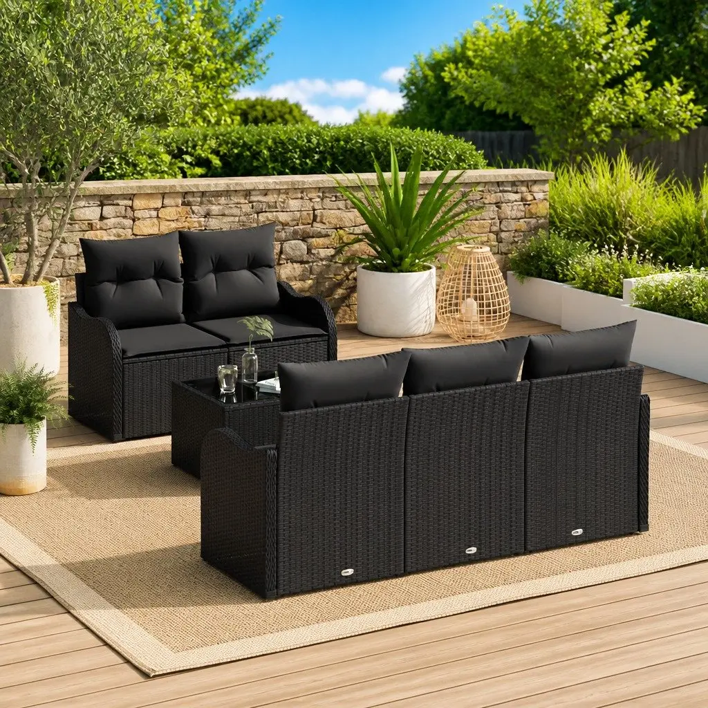 Garden Sofa Set Modular Outdoor Furniture Black Poly Rattan Seating