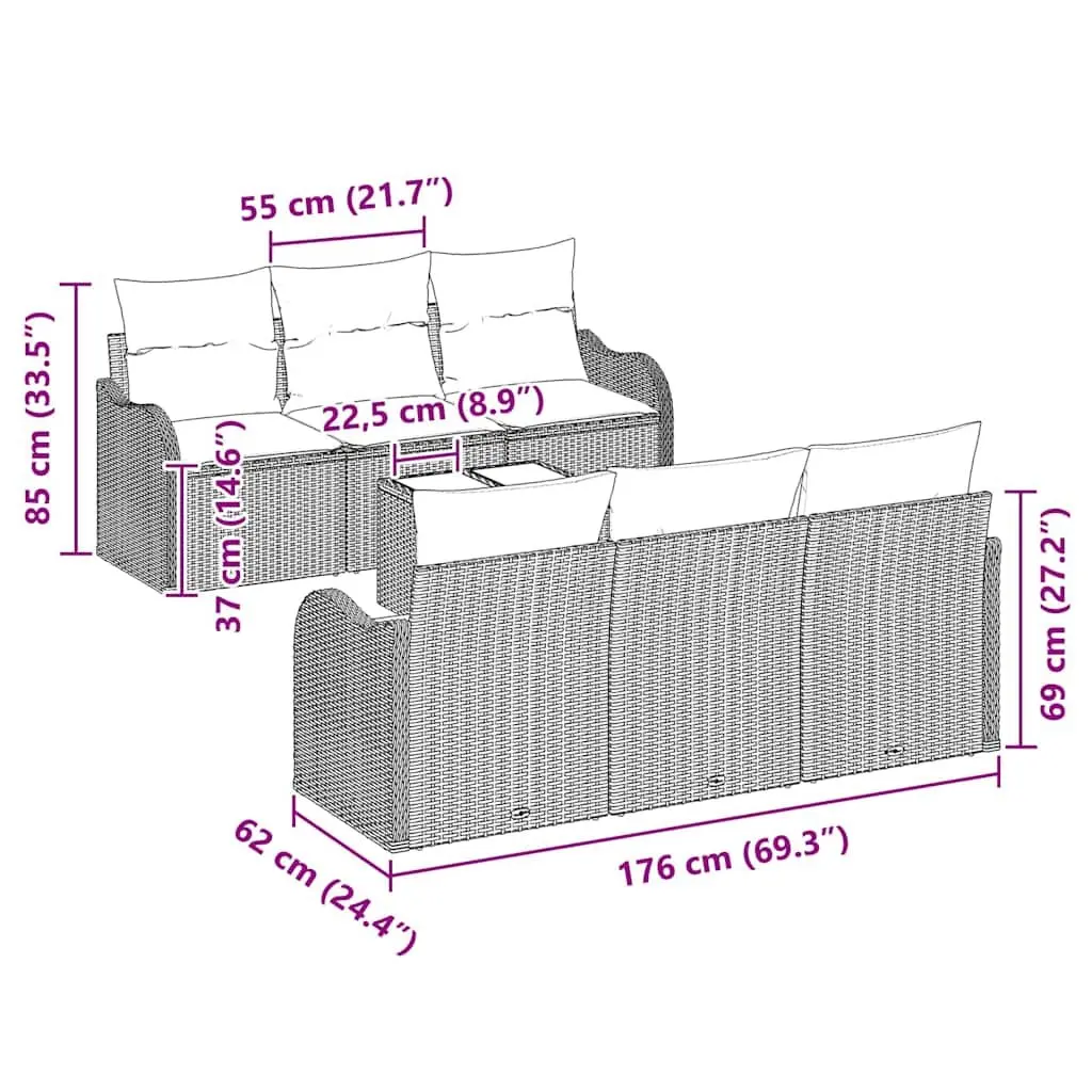 Outdoor Garden Sofa Set Black Poly Rattan with Tempered Glass Table