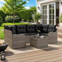 Grey Outdoor Garden Sofa Set with Poly Rattan Modular Seating Patio Furniture