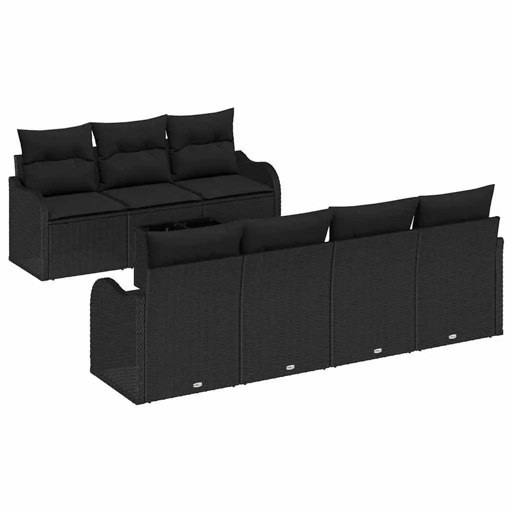 Modular Outdoor Garden Sofa Set Black Poly Rattan Seating with Tempered Glass Table