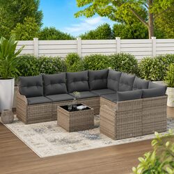 Value-Driven 9-Piece Grey Sofa Set for Outdoor Living
