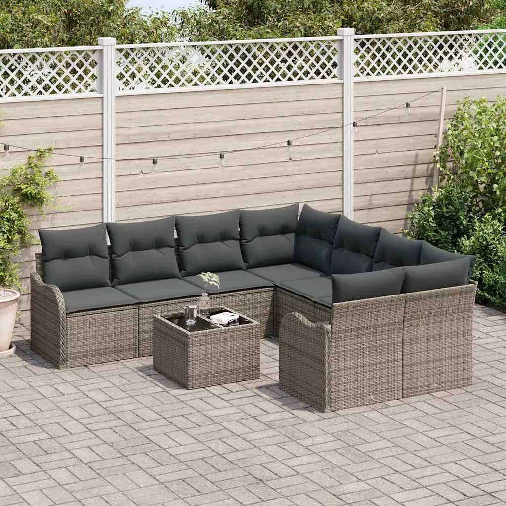Modular Outdoor Seating Sofa Set 9 Piece Grey Poly Rattan Garden Furniture