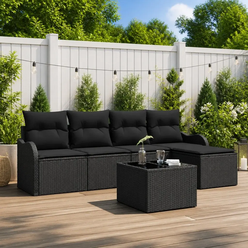 Garden Sofa Set 6 Piece Outdoor Furniture Black Rattan Modular Patio Seating