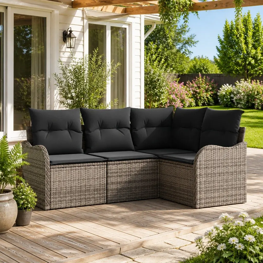 Garden Sofa Set 4 Piece Grey Outdoor Furniture Patio Lounge Seating Modular