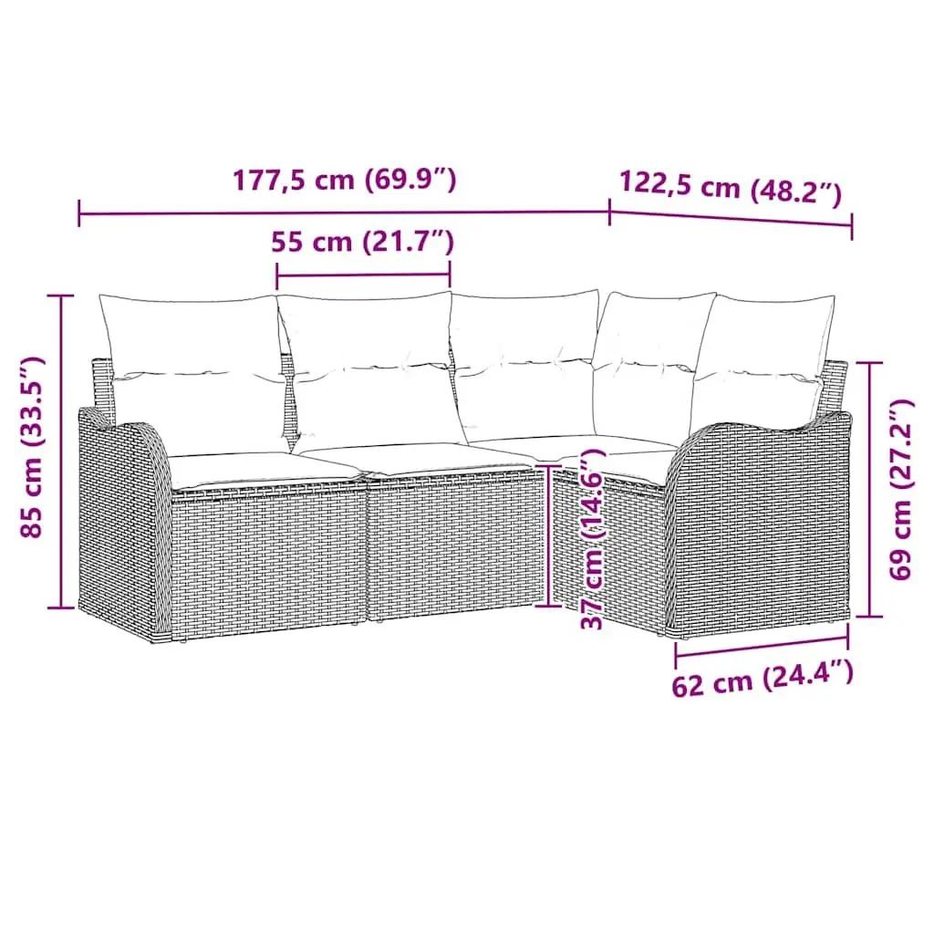 Garden Sofa Set 4 Piece Grey Outdoor Furniture Patio Lounge Seating Modular
