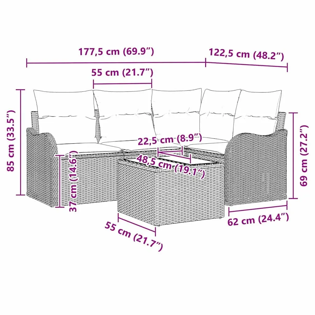 Garden Sofa Set Outdoor Furniture Modular Grey Poly Rattan Patio Seating