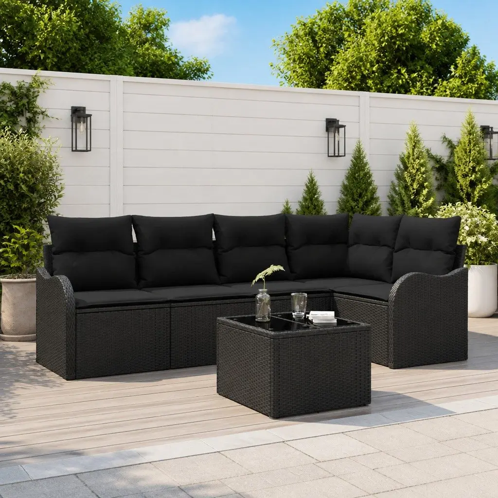 Modular Black Cushioned Sofa Set for Outdoor Garden Patio Furniture