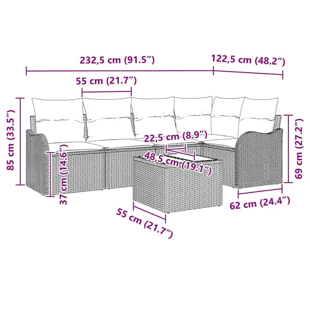 Modular Black Cushioned Sofa Set for Outdoor Garden Patio Furniture