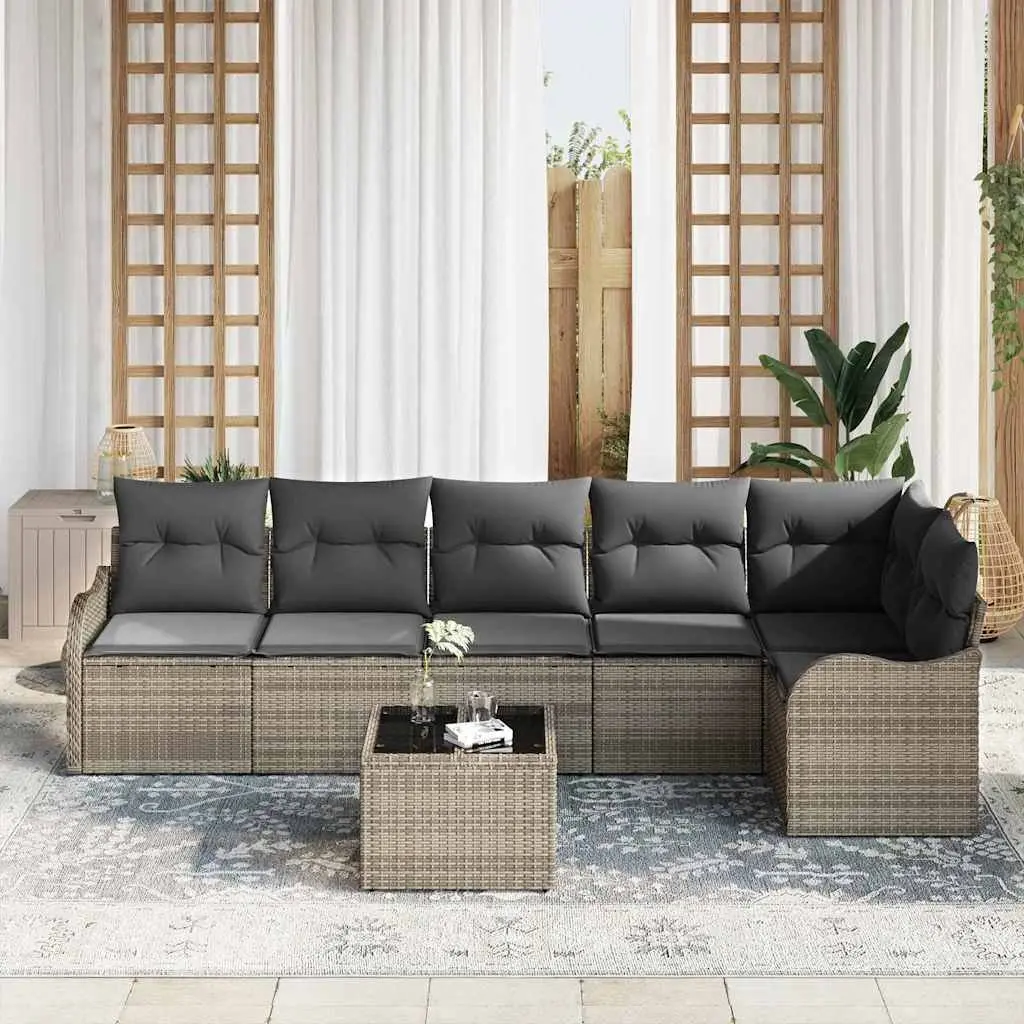 Garden Sofa Set Grey Poly Rattan Modular Outdoor Furniture Seating Terrace