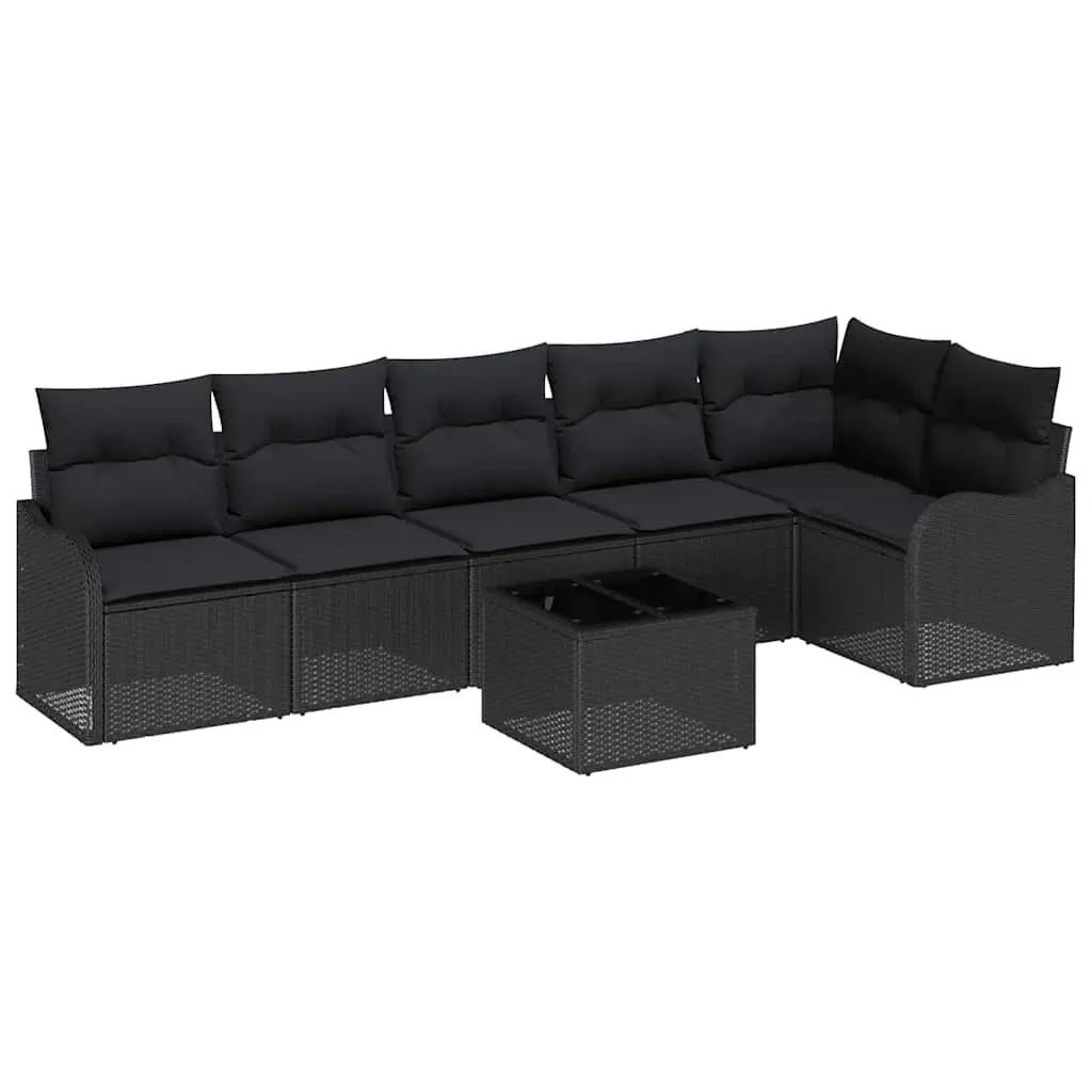 Outdoor Garden Sofa Set Modular Patio Furniture 7 Piece Black Poly Rattan