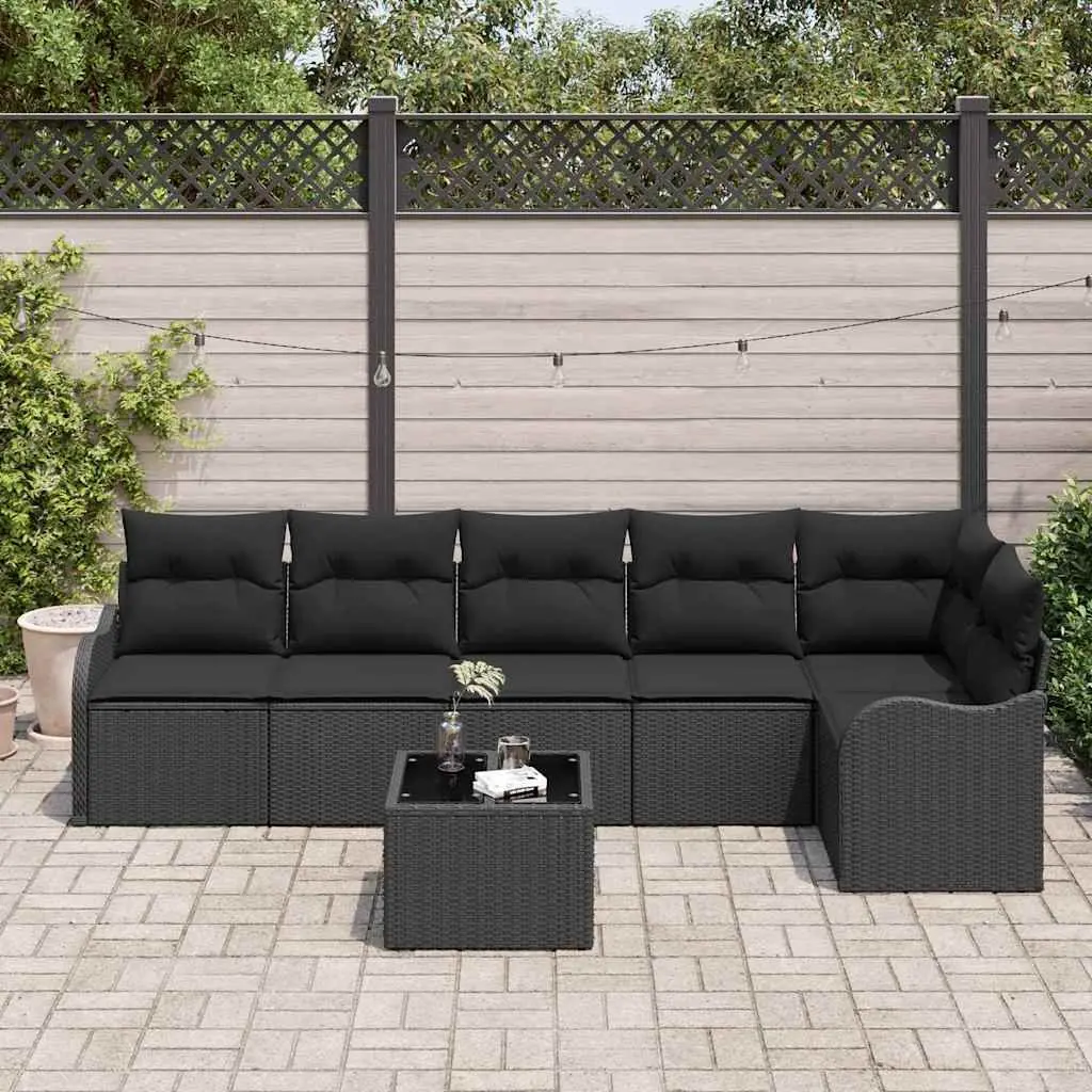 Outdoor Garden Sofa Set Modular Patio Furniture 7 Piece Black Poly Rattan