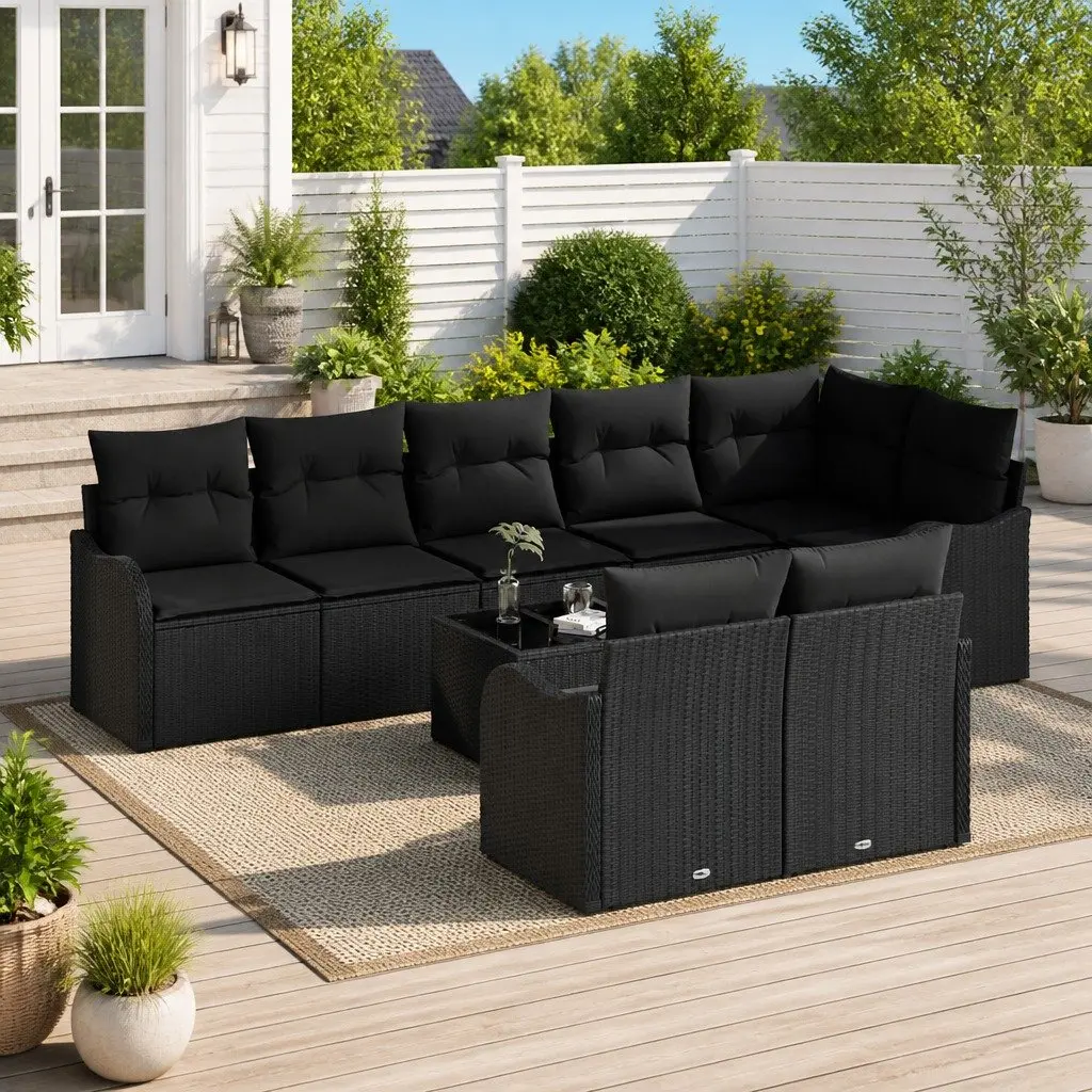 Outdoor Garden Sofa Set Modular Patio Furniture 9 Pieces Black Poly Rattan