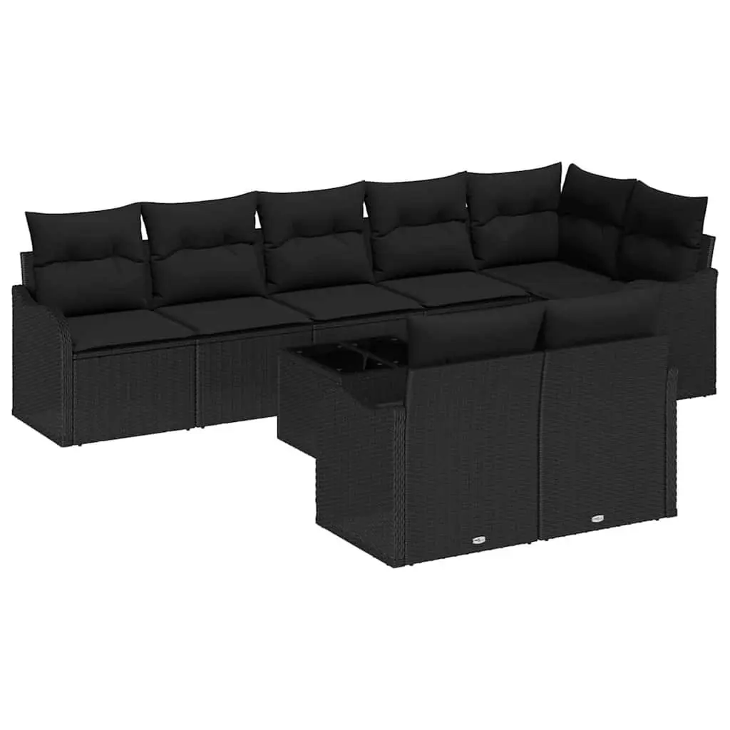 Outdoor Garden Sofa Set Modular Patio Furniture 9 Pieces Black Poly Rattan