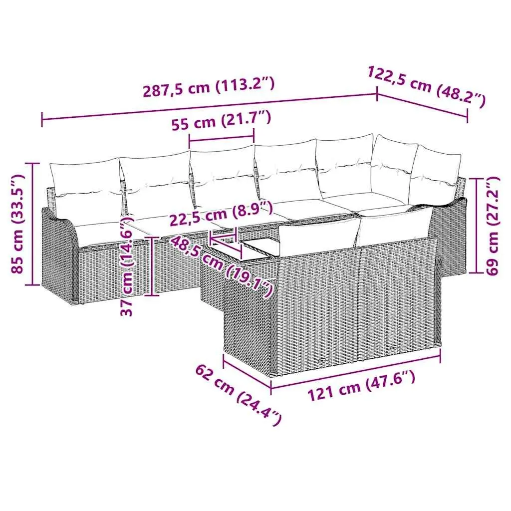 Outdoor Garden Sofa Set Modular Patio Furniture 9 Pieces Black Poly Rattan