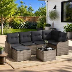 Comfortable 7 Piece Garden Sofa Set in Grey