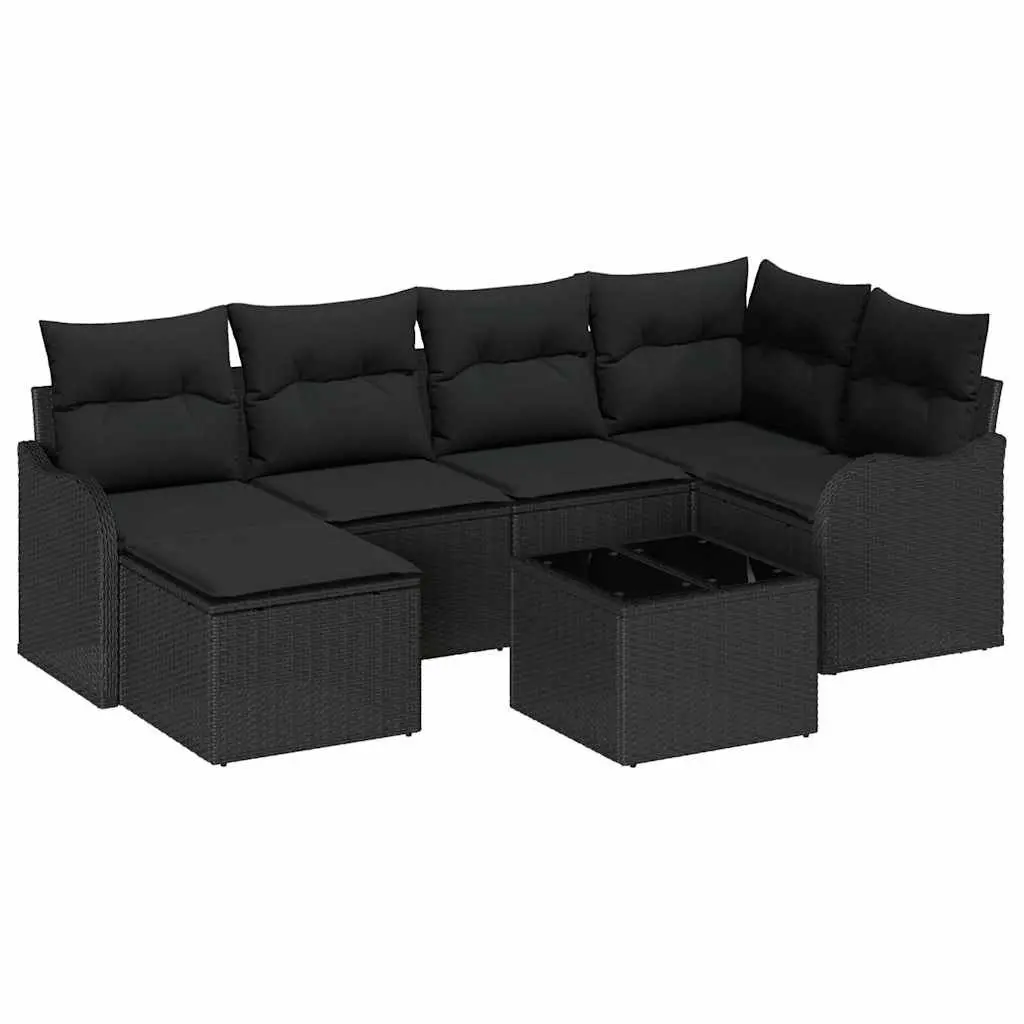 Garden Sofa Set Modular Outdoor Patio Furniture 7 Piece Black Poly Rattan