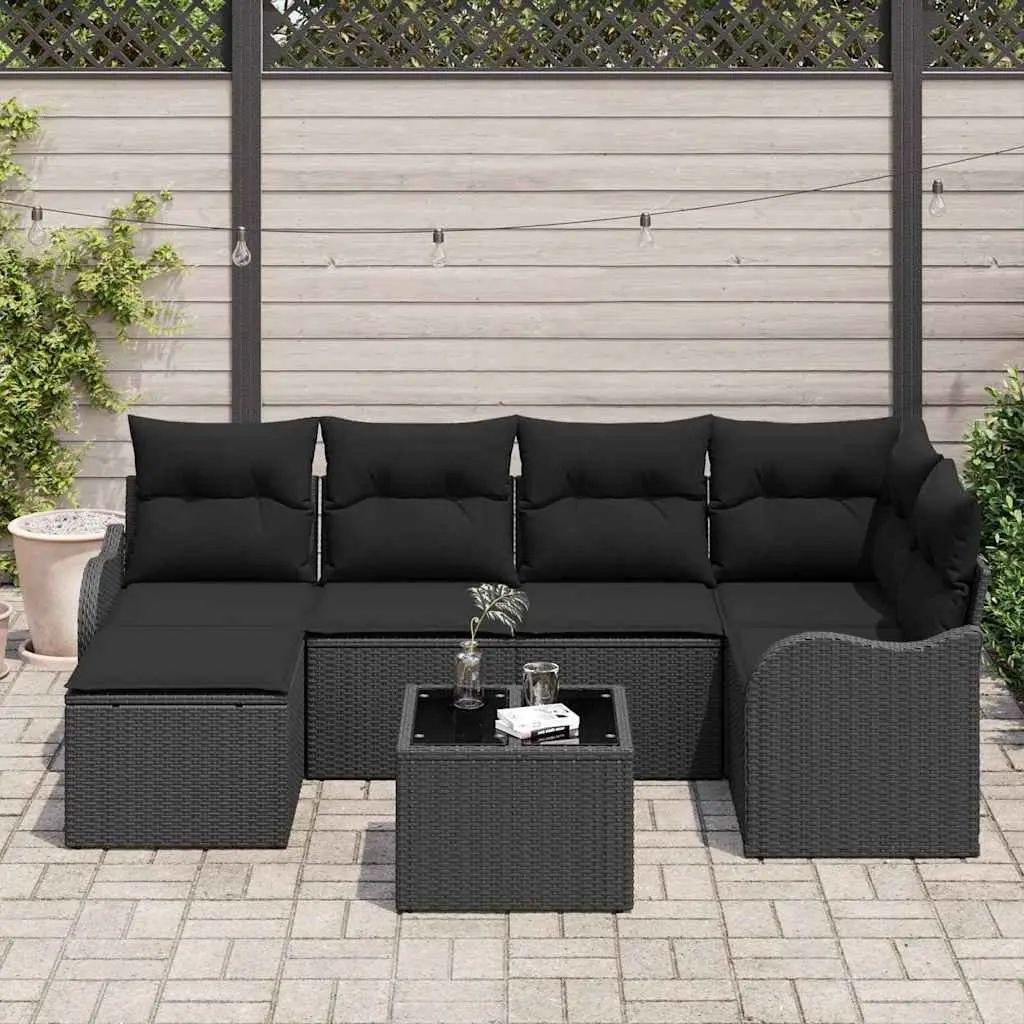 Garden Sofa Set Modular Outdoor Patio Furniture 7 Piece Black Poly Rattan