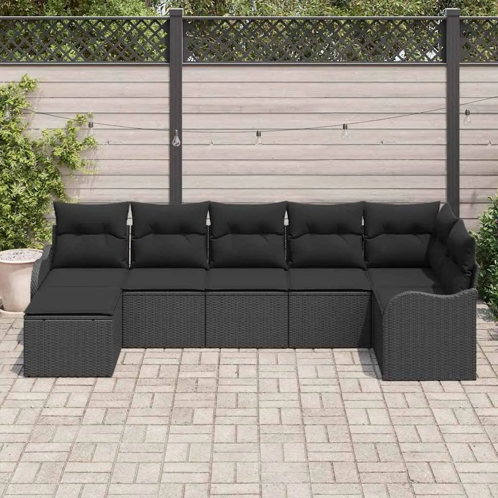 Outdoor Garden Sofa Set 7 Pieces Black Poly Rattan Patio Furniture Sectional