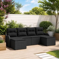 Affordable 6-Piece Black Poly Rattan Sofa Set
