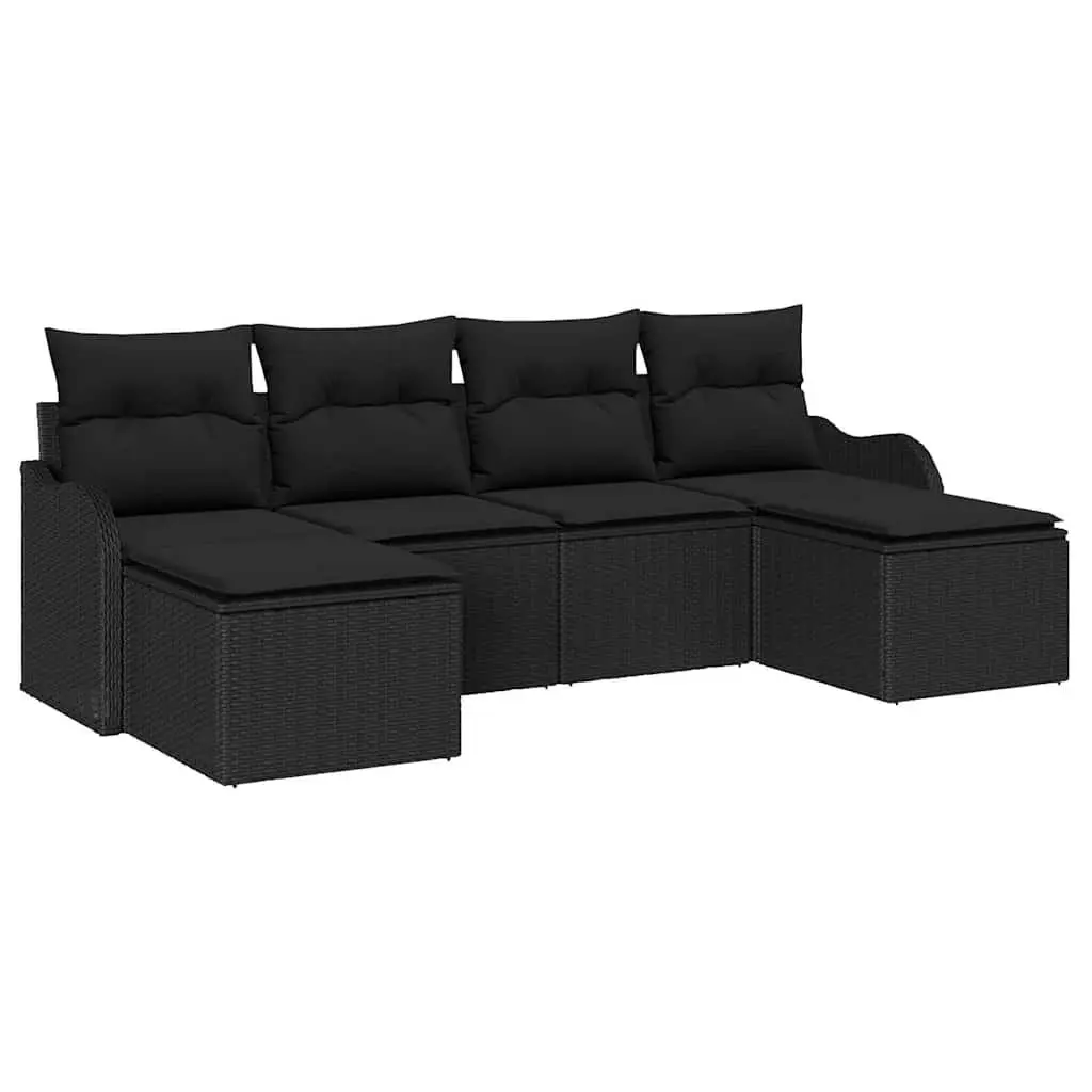 Garden Sofa Set Modular Outdoor Furniture 6 Pieces Black Poly Rattan