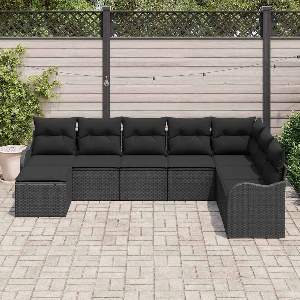 Outdoor Garden Sofa Set 8 Pieces Black Poly Rattan Patio Furniture