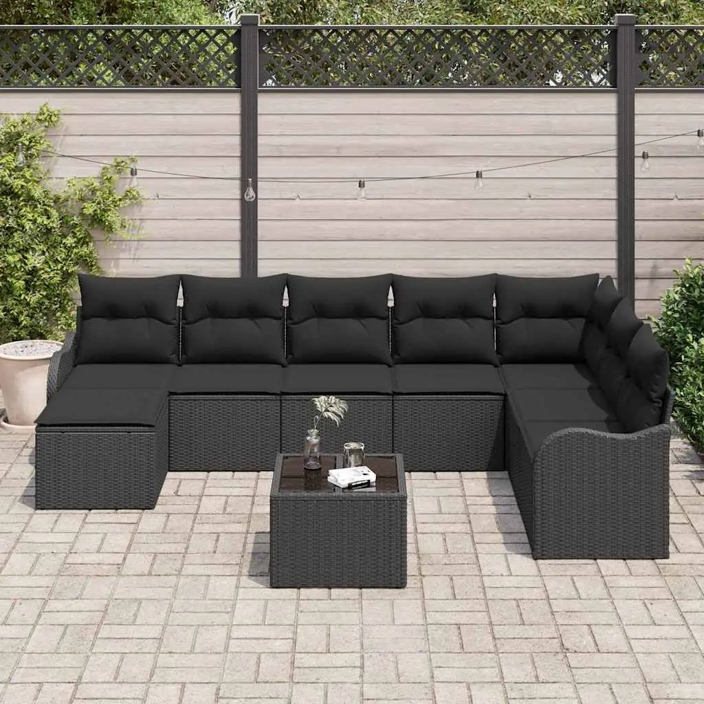 Garden Sofa Set 9 Piece Outdoor Furniture Black Poly Rattan Patio Lounge Suite