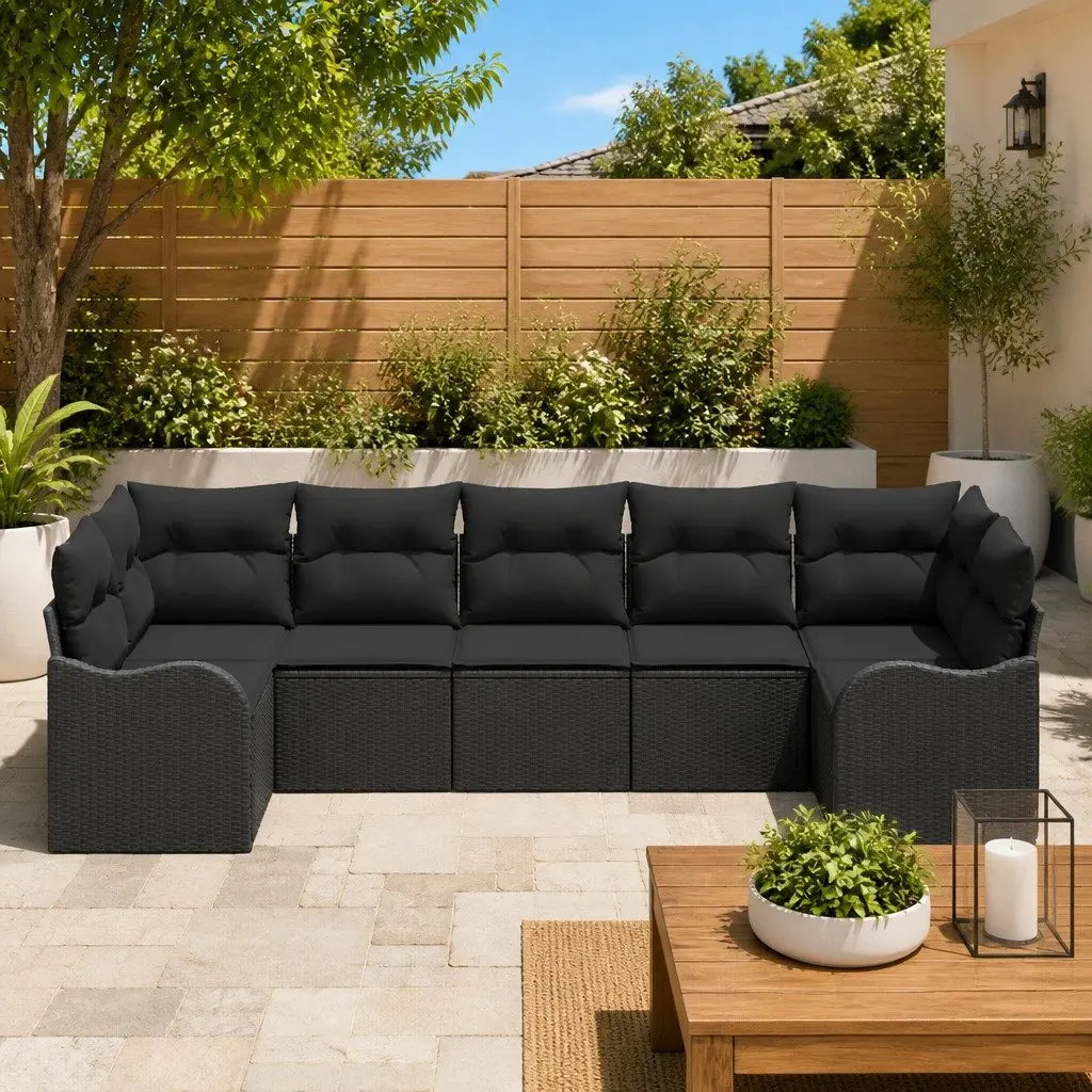 Outdoor Garden Sofa Set Modular Lounge Seating Black Poly Rattan