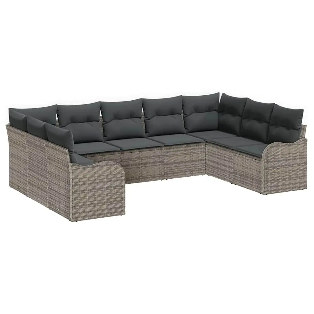 9 Piece Garden Sofa Set Grey Poly Rattan Outdoor Furniture Patio Lounge Seating