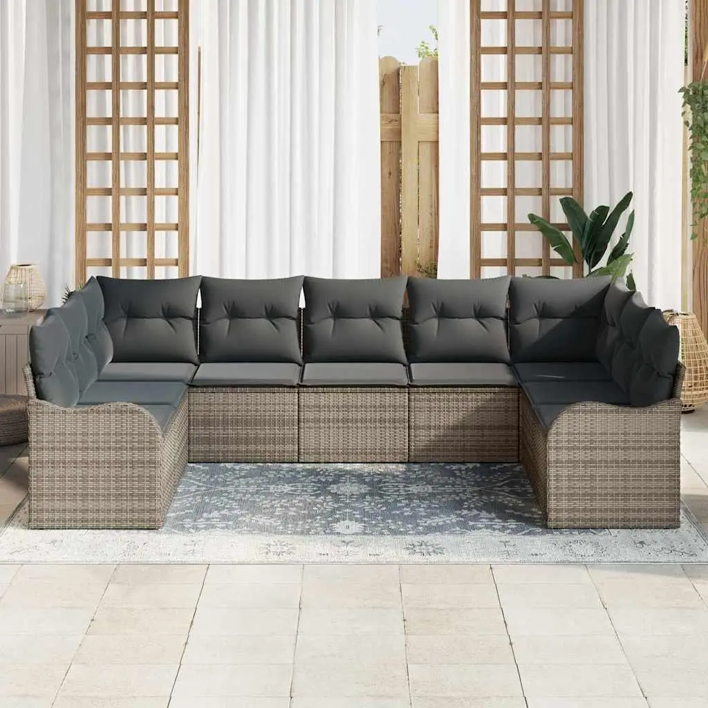 9 Piece Garden Sofa Set Grey Poly Rattan Outdoor Furniture Patio Lounge Seating
